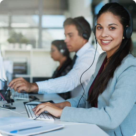 Professional woman wearing office headphones.