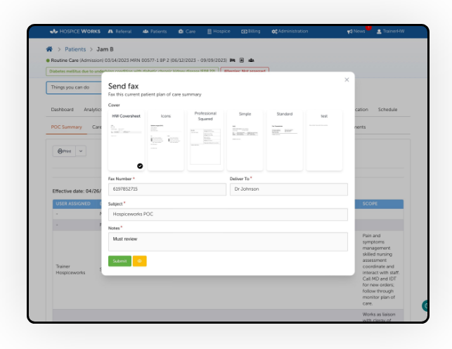 Dashboard settings page